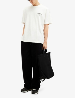 Allsaints Mens Ashen White Underground Logo-print Relaxed-fit Organic-cotton T-shirt In Ashen White