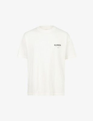 Shop Allsaints Mens Underground Logo-print Relaxed-fit Organic-cotton T-shirt Ashen White Xxl