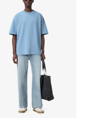 Allsaints Mens Underground Logo-print Relaxed-fit Cotton T-shirt Bondi Blue Xl In Bondi Blue