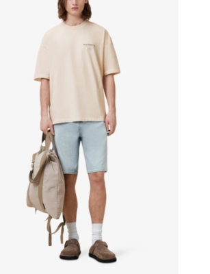 Allsaints Mens Underground Logo-print Relaxed-fit Cotton T-shirt Sandy White