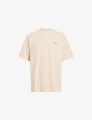 Allsaints Mens Underground Logo-print Relaxed-fit Cotton T-shirt Sandy White