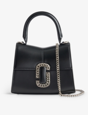 Shop Marc Jacobs The Leather Mini Top Handle Bag In Black/silver