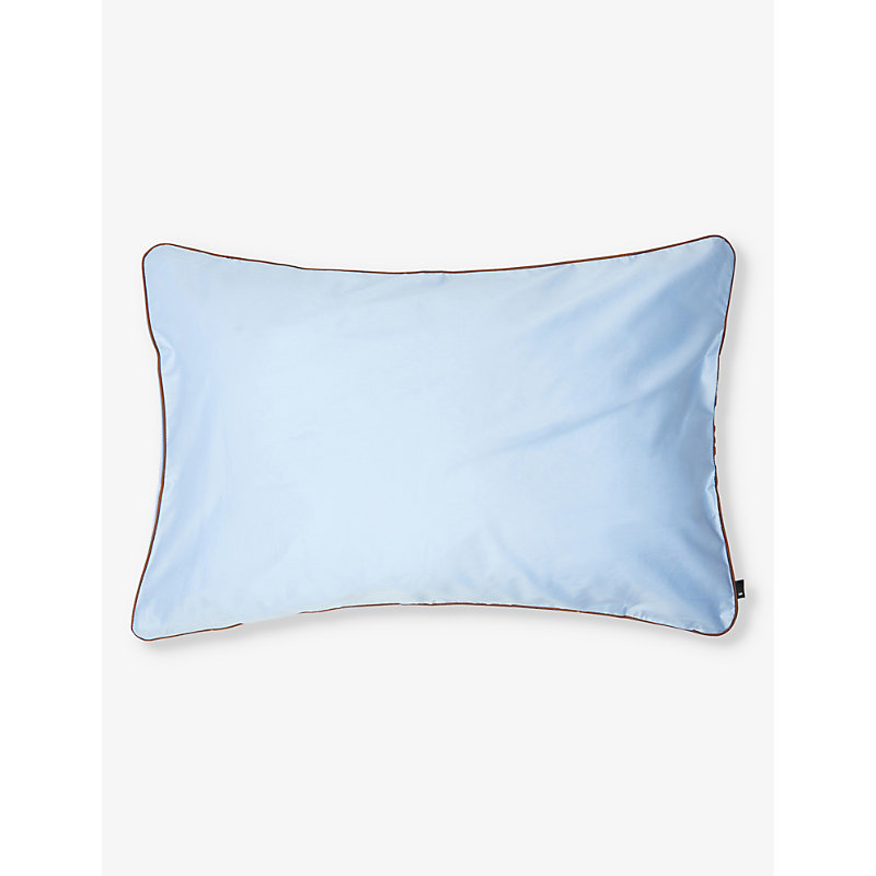 Hay Soft Blue Outline Contrast-trim Organic-cotton Pillowcase 75cm X 50cm