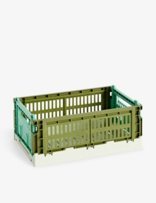 Hay Colour Colour-blocked Small Recycled-plastic Crate 26cm X 17cm In Olive, Dark Mint