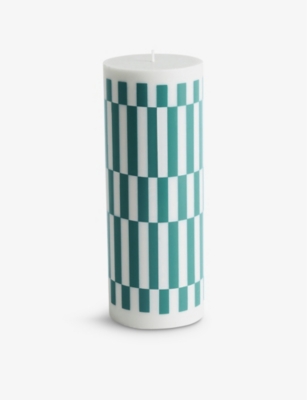 Hay Light Grey And Green Check-pattern Large Wax Column Candle 25cm