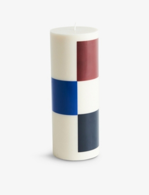 HAY: Check-pattern large wax column candle 25cm