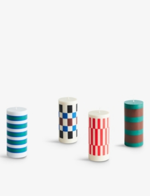 HAY: Column check-pattern unscented wax candle 15cm