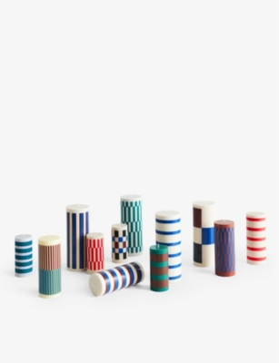 HAY: Column check-pattern unscented wax candle 15cm