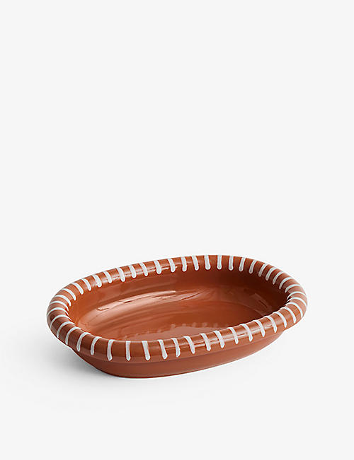 HAY: Barro small striped terracotta oval dish