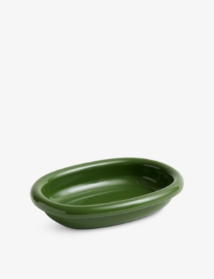 Hay Green Barro Small Striped Terracotta Oval Dish