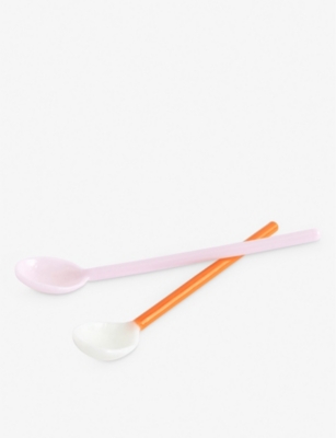 Hay Pink Bright Orange Tinted Glass Spoons Set Of Two