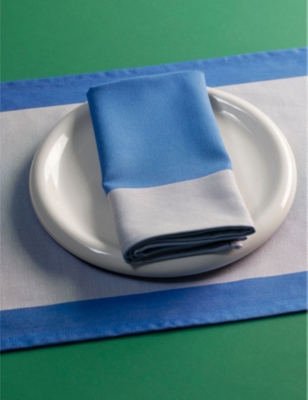 Shop Hay Ram Colour-block Organic-cotton Napkin 40cm X 40cm In Blue