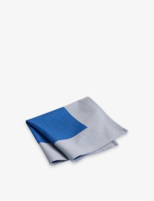 Shop Hay Ram Colour-block Organic-cotton Napkin 40cm X 40cm In Blue