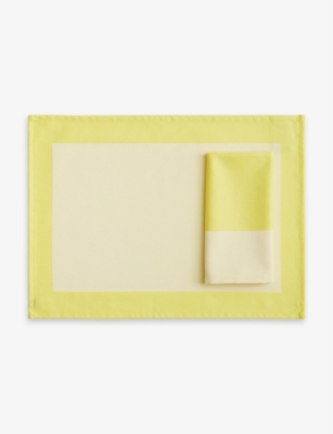 Hay Yellow Ram Colour-block Organic-cotton Placemat 40cm X 40cm In Yellow
