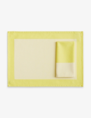 Shop Hay Ram Colour-block Organic-cotton Placemat 40cm X 40cm In Yellow