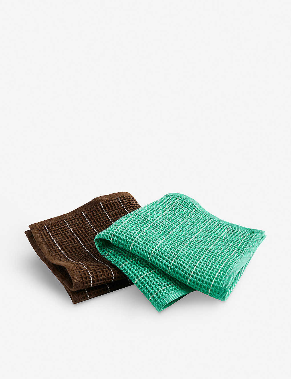 Hay Brown Green Pin Canteen Waffle-texture Cotton Dish Cloths Pack Of Two