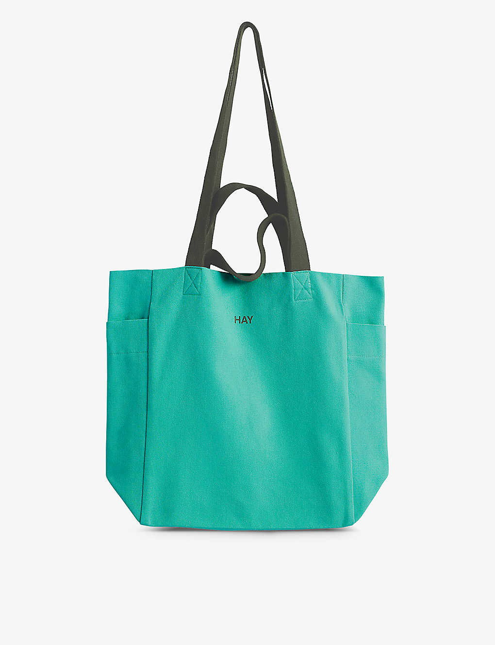 Hay Womens Aqua Everyday Logo Text-print Organic-cotton Tote Bag