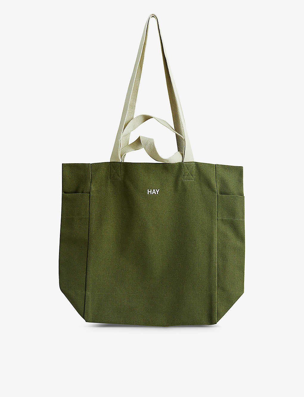 Hay Womens Olive Everyday Logo Text-print Organic-cotton Tote Bag