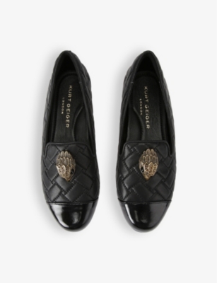 Ballerina eagle-head quilted flat leather loafers