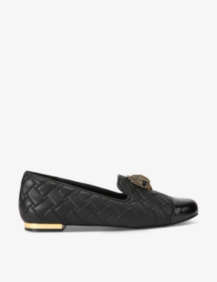 Kurt Geiger London Womens Black Ballerina Eagle-head Quilted Flat Leather Loafers