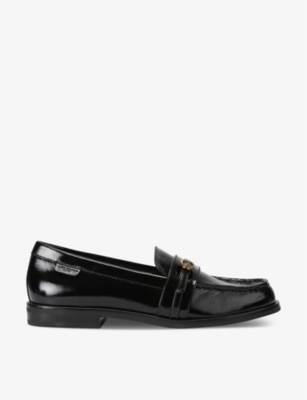 Kurt Geiger London Womens Black Mayfair Slim Buckle-embellished Flat Patent-leather Loafers