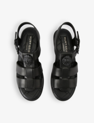 Shop Kurt Geiger London Women's Black Kensington Eagle-embellished Flat Leather Sandals