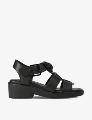 Shop Kurt Geiger London Women's Black Kensington Eagle-embellished Flat Leather Sandals