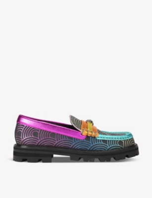 KURT GEIGER LONDON: Southbank eagle-embellished flat leather and fabric loafers