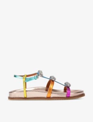 Shop Kurt Geiger Pierra-bow Flat Leather Sandals In Mult/other