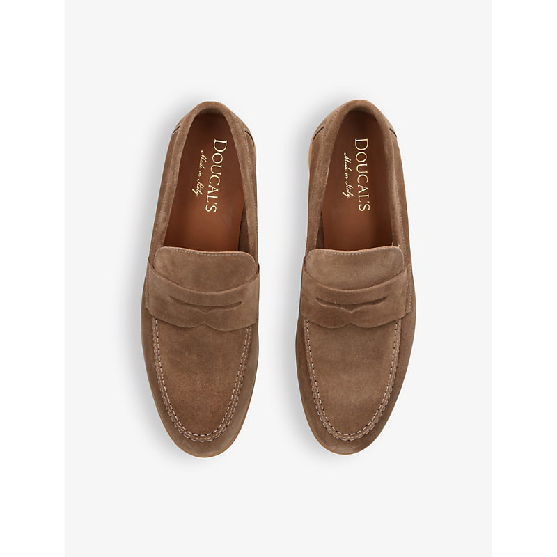 Shop Doucal's Wash Suede Penny Loafers In Beige
