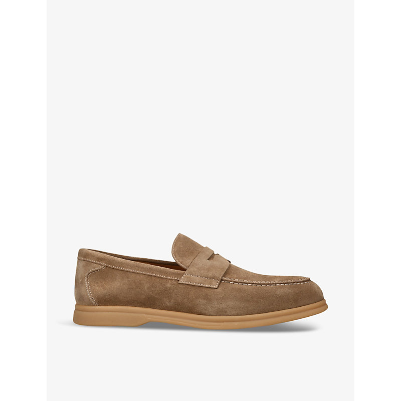 Shop Doucal's Wash Suede Penny Loafers In Beige