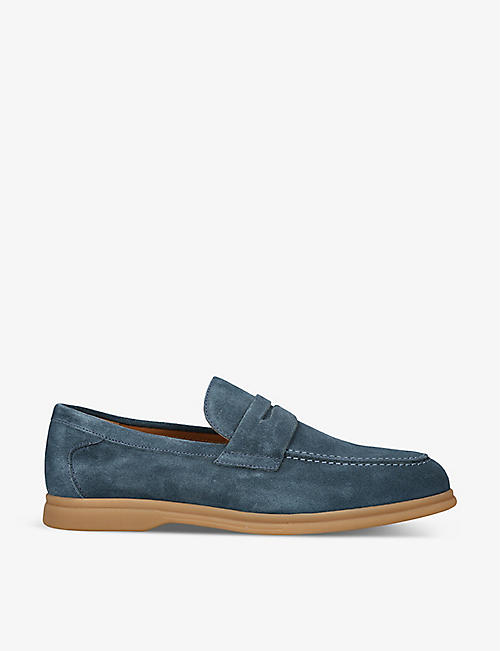 DOUCALS: Wash suede penny loafers