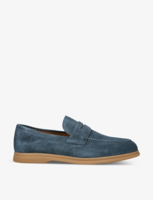 Doucal's Doucals Mens Blue Wash Suede Penny Loafers
