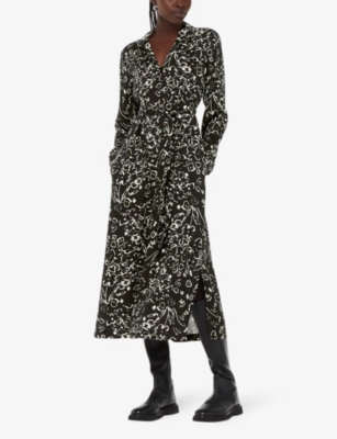WHISTLES: Scribble bouquet-pattern self-tie woven midi dress