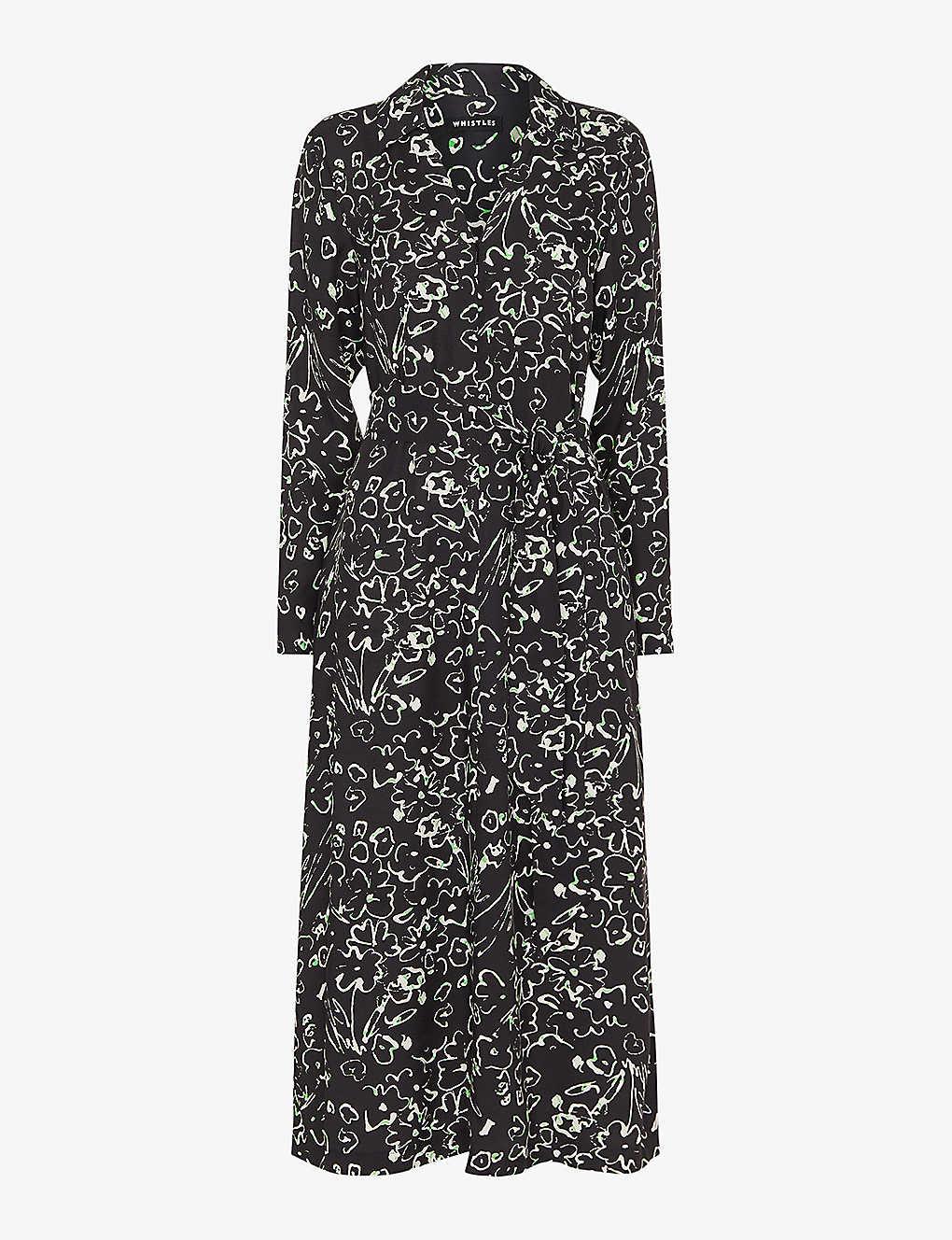 Whistles Womens Black Scribble Bouquet-pattern Self-tie Woven Midi Dress