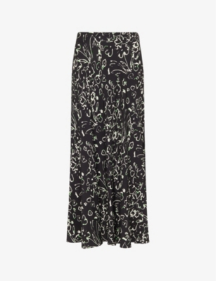 WHISTLES: Scribble Bouquet floral-print fluted woven midi skirt
