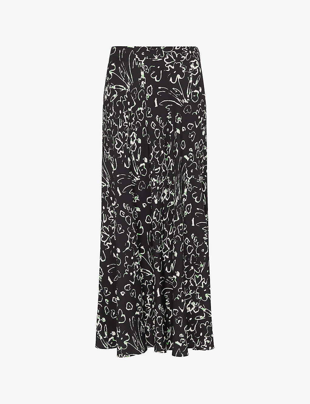 Whistles Womens Black Scribble Bouquet Floral-print Fluted Woven Midi Skirt