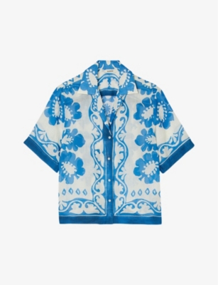 SANDRO: Graphic-print short-sleeved woven shirt