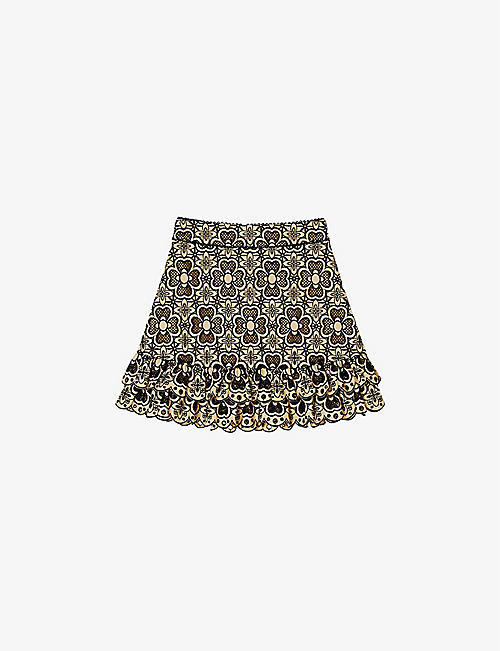SANDRO: Floral broderie-anglaise embroidered cotton mini skirt