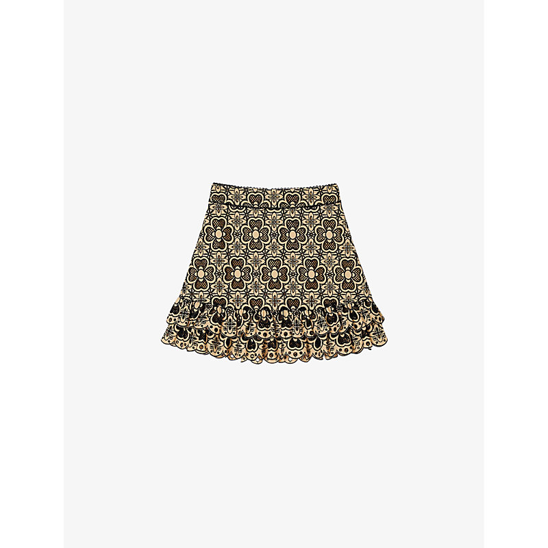 Shop Sandro Womens Naturels Floral Broderie-anglaise Embroidered Cotton Mini Skirt