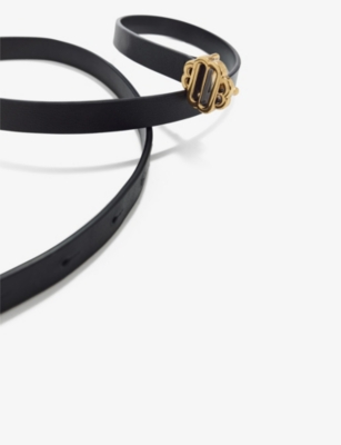 Maje Narrow Black Leather Belt In Noir / Gris