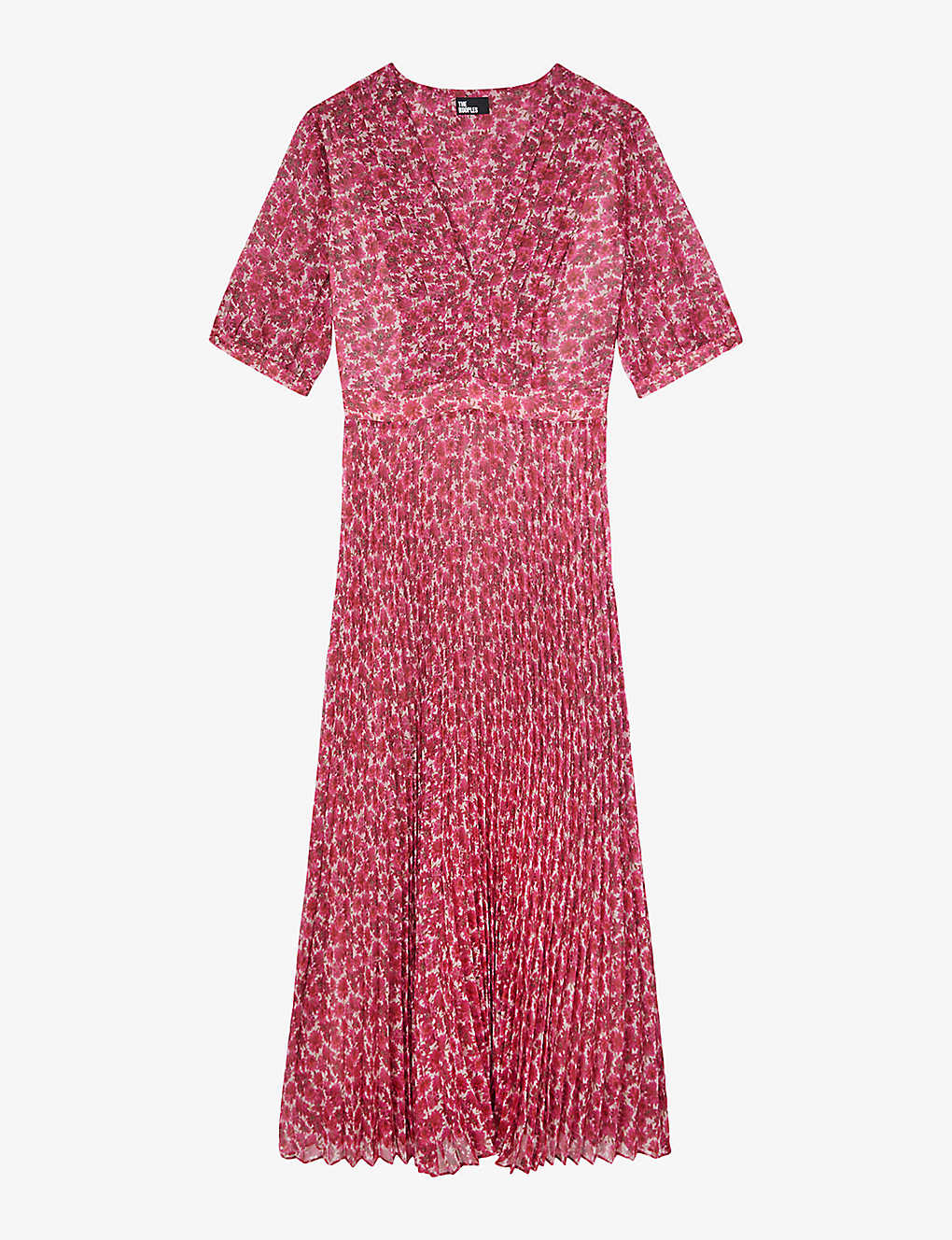The Kooples Womens Pink Floral-print Pleated Woven Midi Dress