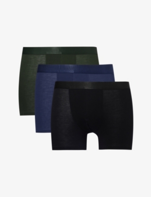 Cdlp Logo-waistband Pack Of Three Stretch-jersey Boxers In Blk+nvy Blu+army Grn