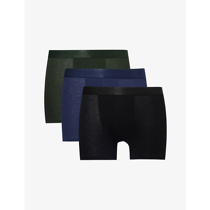 Cdlp Logo-waistband Pack Of Three Stretch-jersey Boxers In Blk+nvy Blu+army Grn