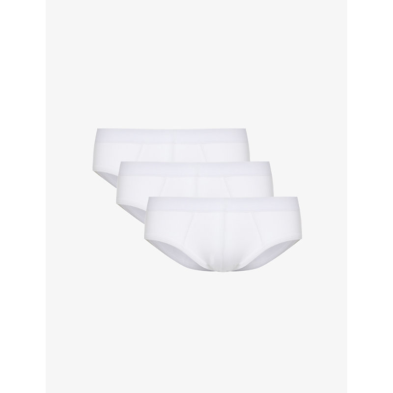 Cdlp Mens White Pack Of Three Branded-waistband Supportive-panel Stretch-jersey Briefs