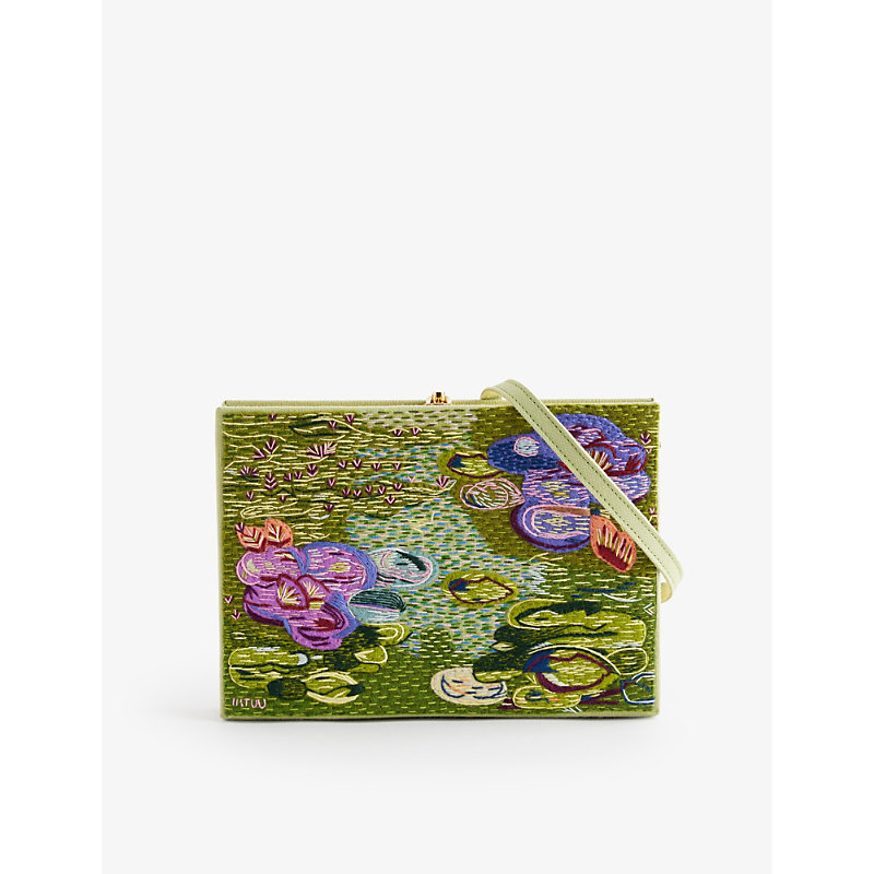 Shop Olympia Le-tan Waterlilies Cotton, Wool And Silk-blend Clutch Bag In Mousse Latim