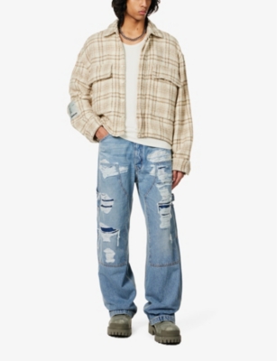 Shop B1 Archive Men's Khaki Plaid Flap-pocket Checked Wool-blend Shirt