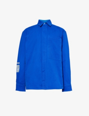 Shop B1 Archive Men's Blue Patch-pocket Brand-patch Oversized-fit Cotton-canvas Shirt