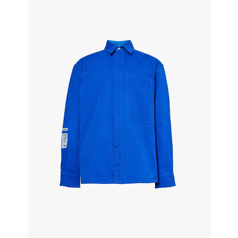 Shop B1 Archive Men's Blue Patch-pocket Brand-patch Oversized-fit Cotton-canvas Shirt