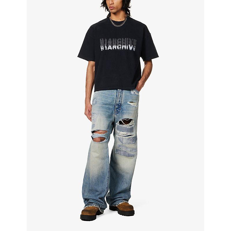 Shop B1 Archive Men's Denim Distressed Regular-fit Wide-leg Jeans
